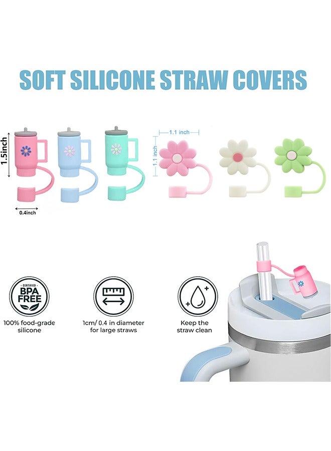 6 Pcs Silicone Straw Cover Cap,Straw Topper Compatible for 30 and 40 Oz Tumbler with Handle,10 mm 0.4 in Reusable Straw Tips Lids,Straw Tip Covers for Party Decor - Image 2